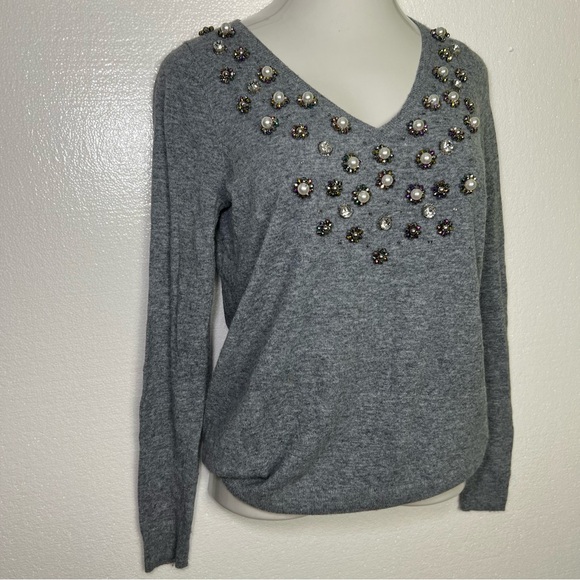 Boden wool cashmere blend grey embellished beaded sweater size 4 great condition - Picture 3 of 7